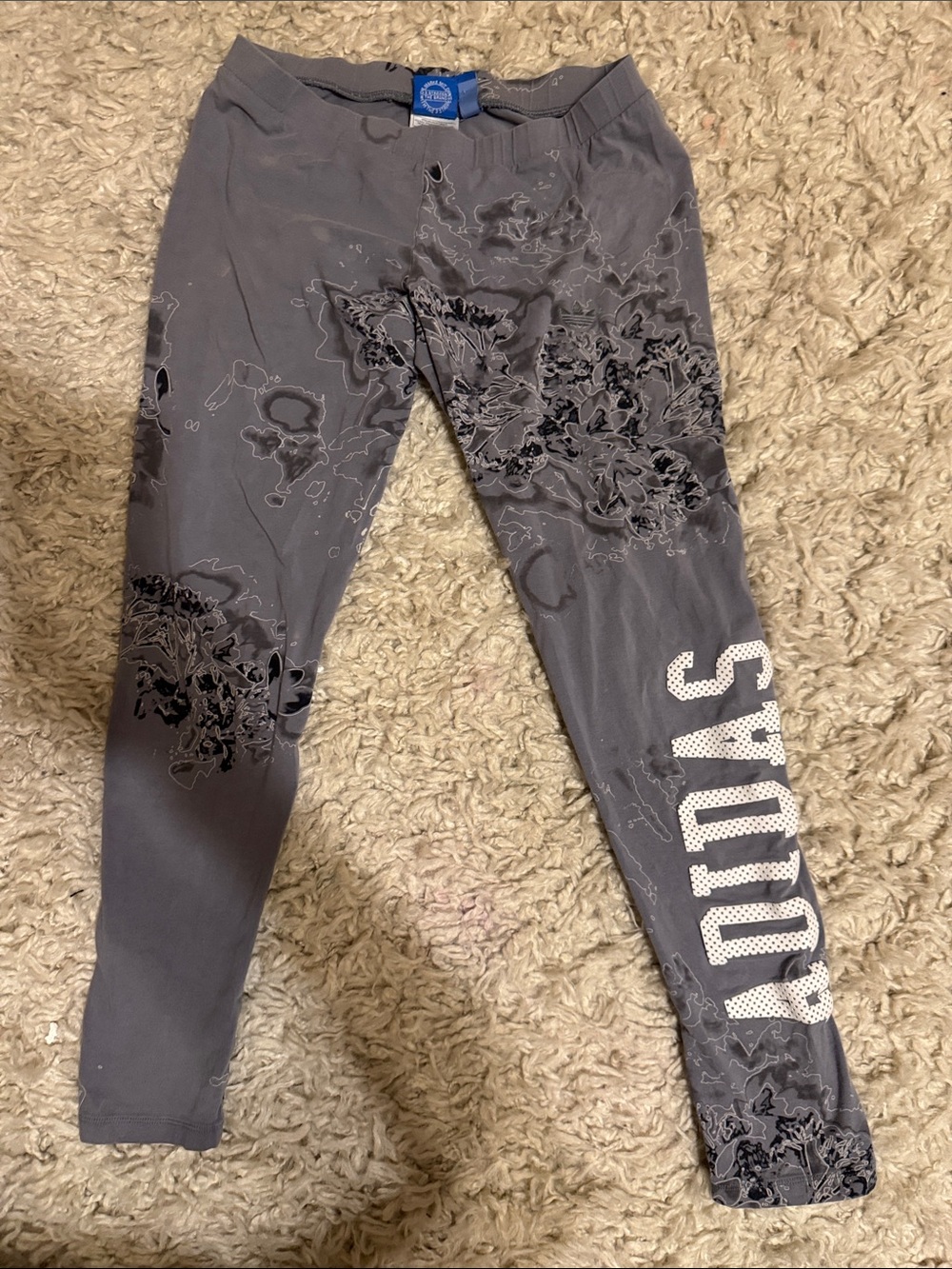adidas Gray Floral Graphic Leggings with Side Logo